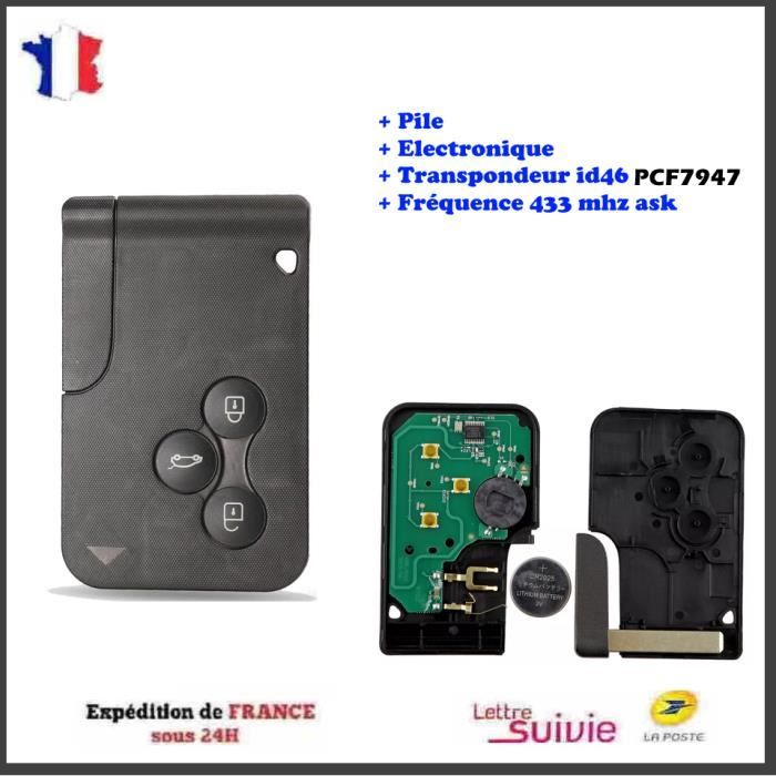 CARTE CLE VIERGE COMPATIBLE RENAULT MEGANE 2 / SCENIC 2 / CLIO 3 PCF7947