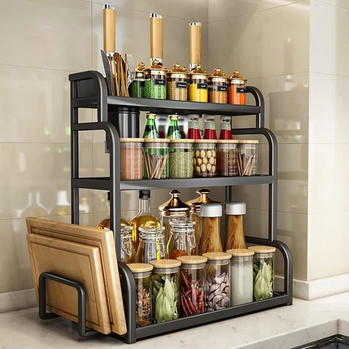 Étagère à Épices Extensible Rétractable - Organiseur Cuisine Gris 35-61 Cm Pour Placard Et Plan De Travail