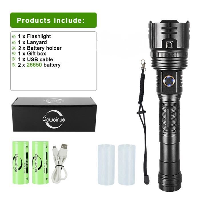 Lampe Torche Puissante COB/LED Rechargeable 1500 MAh - Zoom Télescopique, IPX4 Étanche, Idéale Camping & Randonnée (S30B LED)