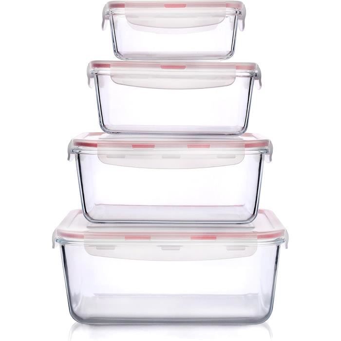 Boîtes Conservation Verre Borosilicate 4 Récipients En Verre SXUUXB 710ml - Couvercle étanche, Micro-ondes, Four, Empilables Conservation Alimentaire Verre