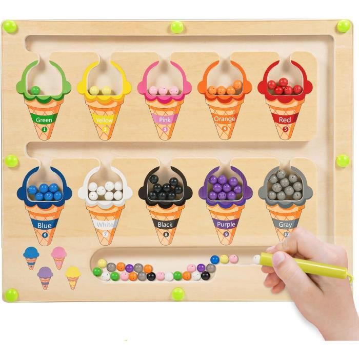 Jouet éducatif - Montessori - Labyrinthe magnétique - Multicolore - 30 cm x 24 cm - Pour enfants 2-4 ans