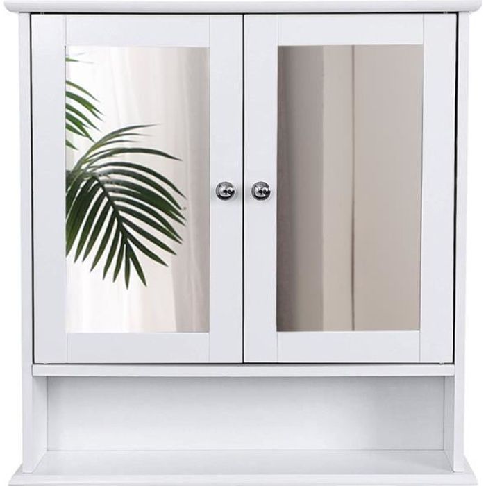 Meuble Salle De Bain Placard Murale Meuble Blanc Avec Portes Et Miroirs Achat Vente Armoire De Toilette