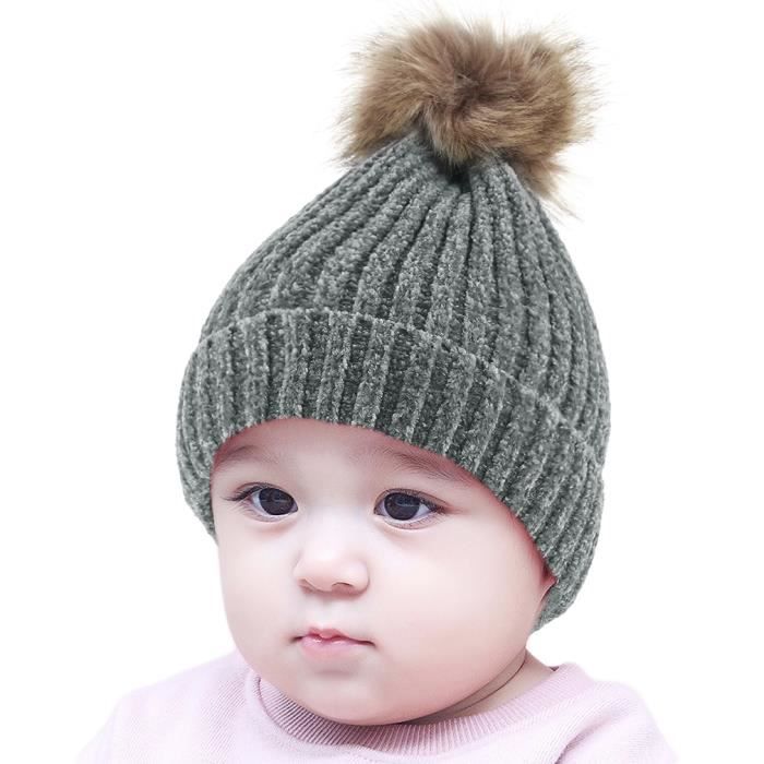 Bonnet De Laine Tricot Mignon Avec Pompon De Fourrure Torsade Cache Oreille Taille Unique Hiver Automne Enfant Bebe Garcon Fille Gris Cdiscount Pret A Porter