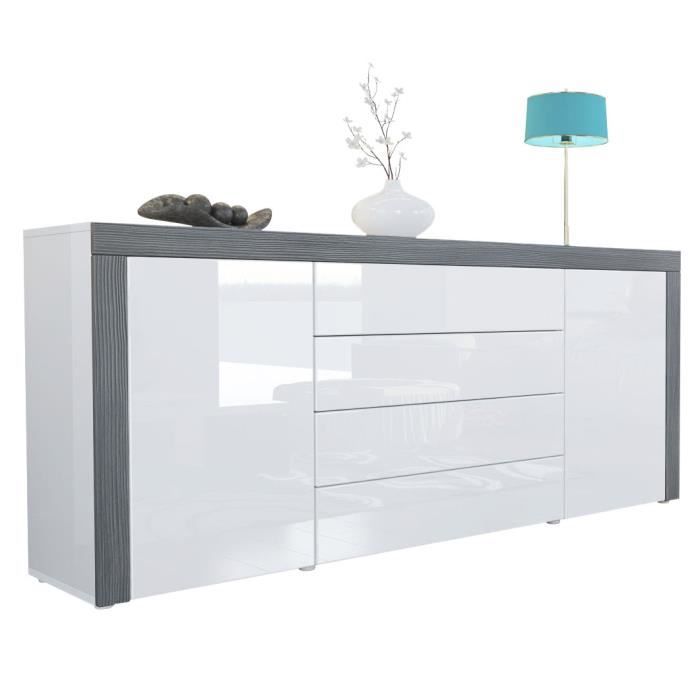Vladon Buffet commode La Paz en Blanc haute brillance - Blanc haute brillance - Avola-Anthracite