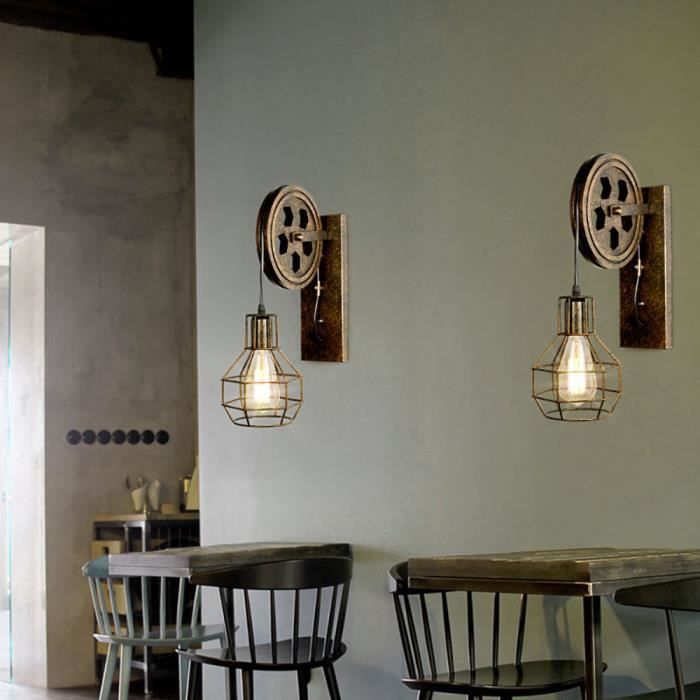 UNI Lot de 2 Rétro Vintage Applique Murale en Poulie Industrielle Luminaire Eclairage E27 40W