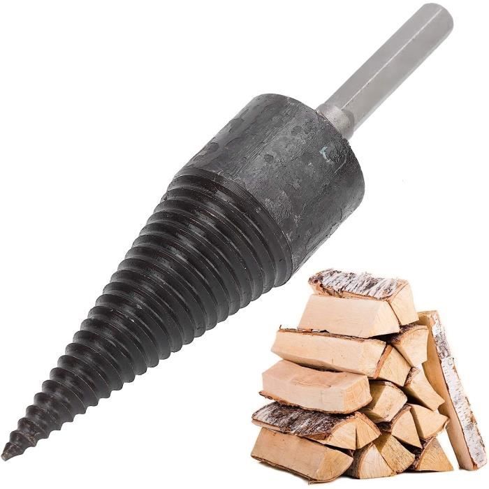 Foret Fendeur De Bûches 3-en-1 Kiméo 32/42/50 Mm – Cône Universel Perceuse + 4 Adaptateurs, Fendage Facile Et Rapide