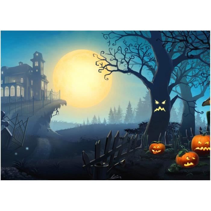 2.7x1.8m Toile De Fond Halloween Horreur Nuit De Lune Cimeti Re Effrayant