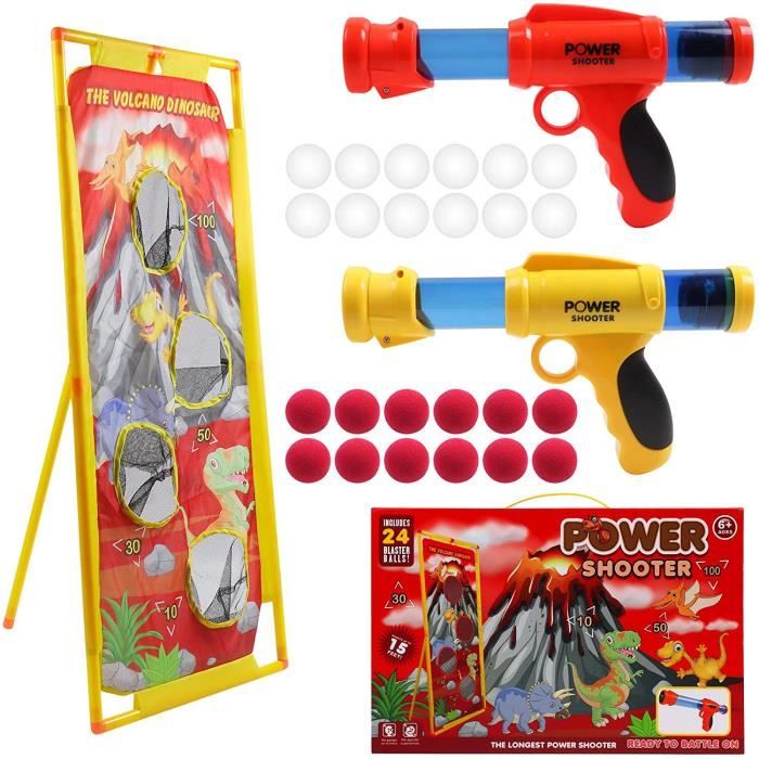 FORMIZON Jeu De Tir Enfant – Pistolet à Air Et Cible Dinosaure, 20 Balles Mousse, 3 Sacs De Sable, Panier Basket – Intérieur/Extérieur, Cadeau Anniversaire