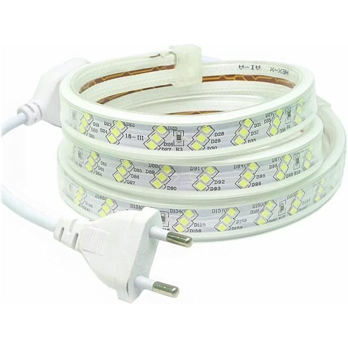 Bande LED 220V 10m - 120 LED/m - IP65 Étanche - Blanc Froid 6000K - Wisada