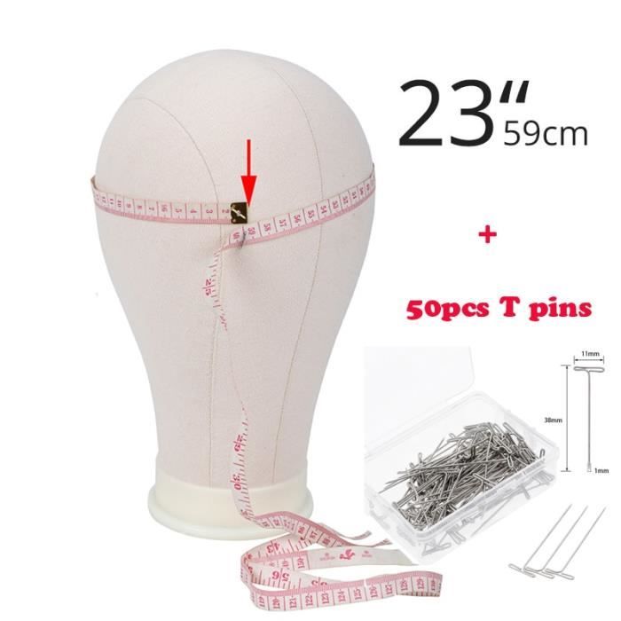 23inch 50 tpins -Perruque Stand Mannequin toile blanche avec pince