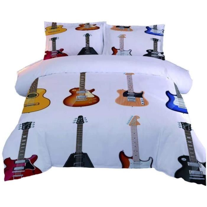 Housse de Couette - Guitare Instrument de Musique - 140x200cm - Impression 3D - Microfibre Housse de Couette - Guitare Instrument de Musique - 140x200cm - Impression 3D - Microfibre