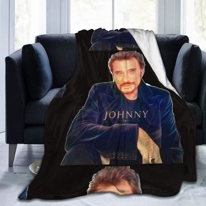 Couverture en MicroPolaire Johnny Hallyday - Noir - 100x100cm - Douce et Confortable