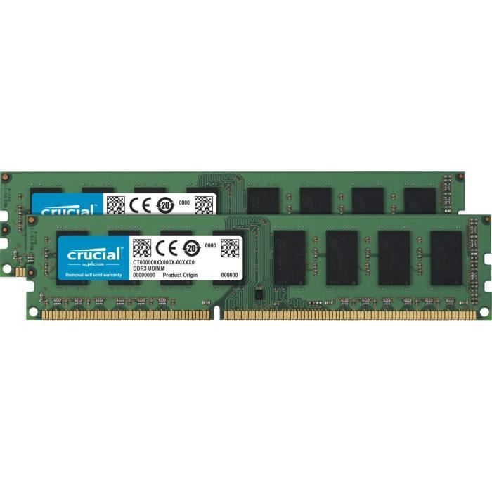 Achat Memoire PC Crucial CT2K51264BD160BJ 8Go Kit (4Gox2) (DDR3L, 1600 MT-s, PC3L-12800, Single Rank, DIMM, 240-Pin) Mémoire pas cher