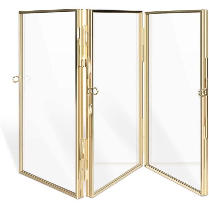 Cadre Photo Triple En Cuivre Doré Et Verre Transparent - 3 à 6 Photos 10 X 15 Cm