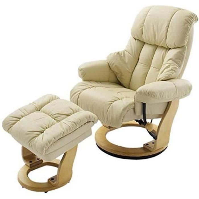 fauteuil de salon inclinable - robas lund pouf crème cuir naturel calgrey / noyer noir marron 90 x 91-122 89 cm à