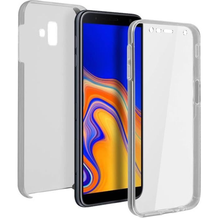Suhctup Coque Compatible pour Samsung Galaxy j6 Prime/j6 Plus Transparente Clear View Housse Etui Support à Rabat Cover Flip Case 360° Complète Protection Anti-Choc Anti-Rayures Cover Argent 