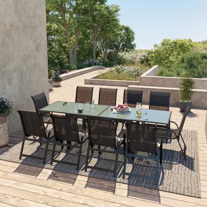 Table De Jardin Extensible Aluminium 140 280cm 10 Fauteuils