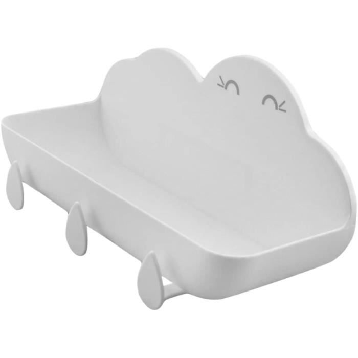 Étagère Murale En Forme De Nuage - Bois Peint Blanc - 34,7x23 Cm - Pour Chambre Enfant, Salle De Jeux - Avec Crochets Pour Porte-manteau