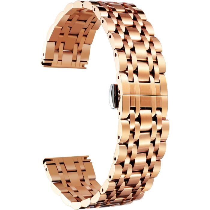 Bracelet De Montre En Acier Inoxydable - Mailles Fines - Boucle Papillon - 12 à 22mm - Or, Argent, Rose