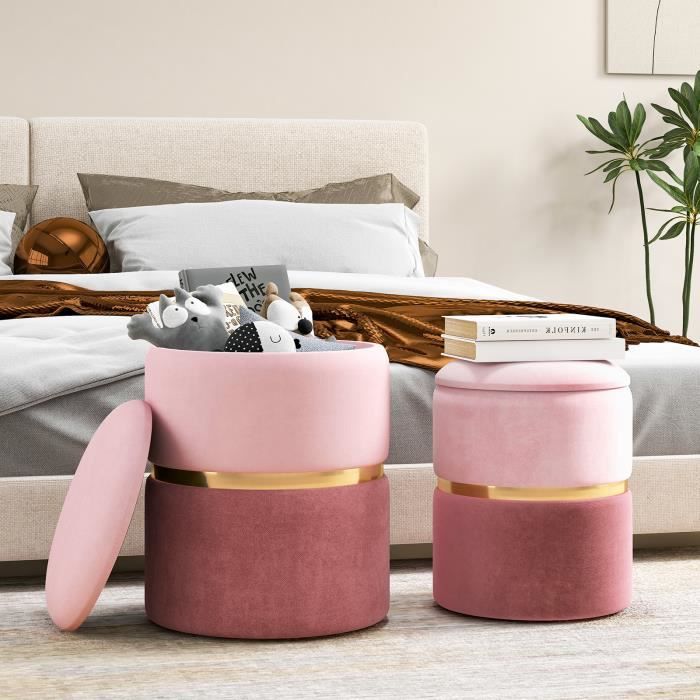 2 Poufs Coffres de Rangement - COSTWAY - 32 L + 21 L en Velours Repose-pieds Décoratifs Rose Charge max.: 150KG 2 Poufs Coffres de Rangement - COSTWAY - 32 L + 21 L en Velours Repose-pieds Décoratifs Rose Charge max.: 150KG
