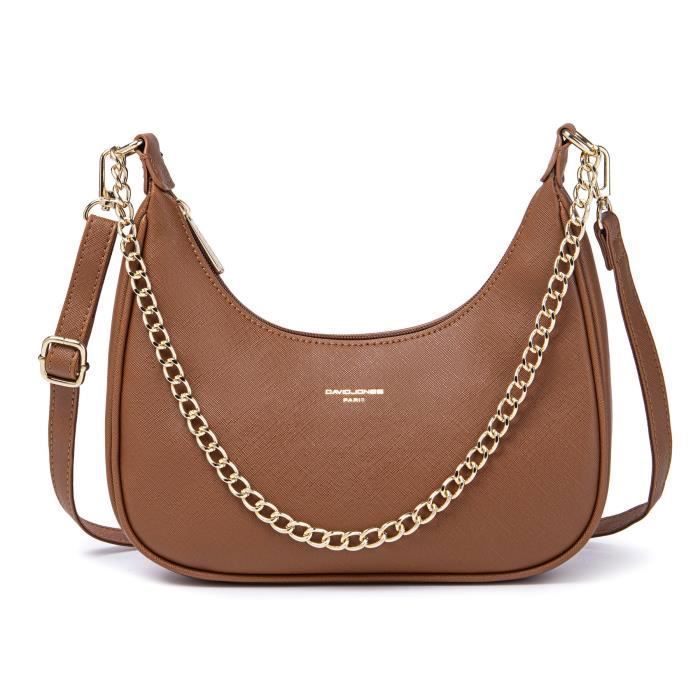 David Jones - Sac à Main Bandoulière Porté Epaule Cuir PU Femme - Marron Camel