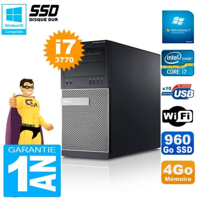 PC Tour DELL 7010 Core I7-3770 RAM 4Go Disque 960 Go SSD Wifi W7