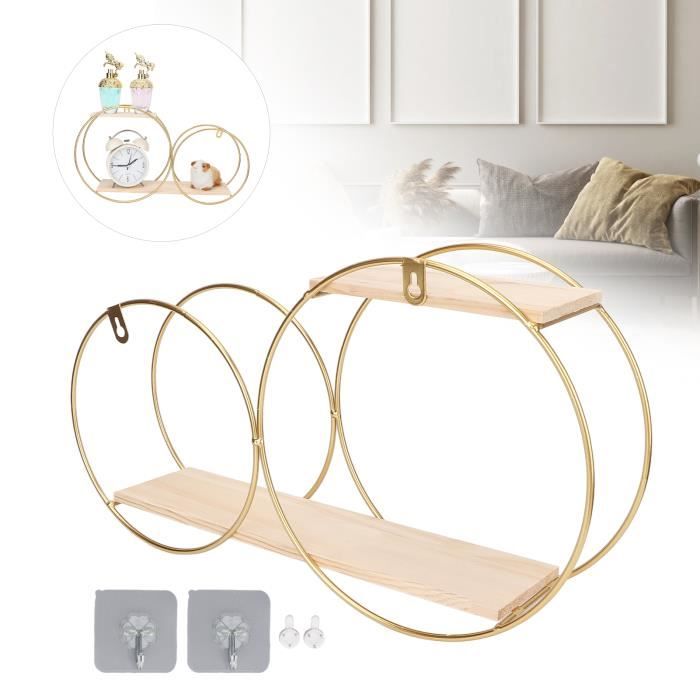 Étagère Murale Forgée Dorée 30x10x17 Cm - Rangement Décoratif Pour Livres, Verres, Objets - Salon, Chambre, Bureau