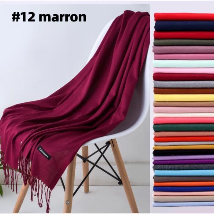 *12 marron Foulard foulard imitation cachemire de couleur unie