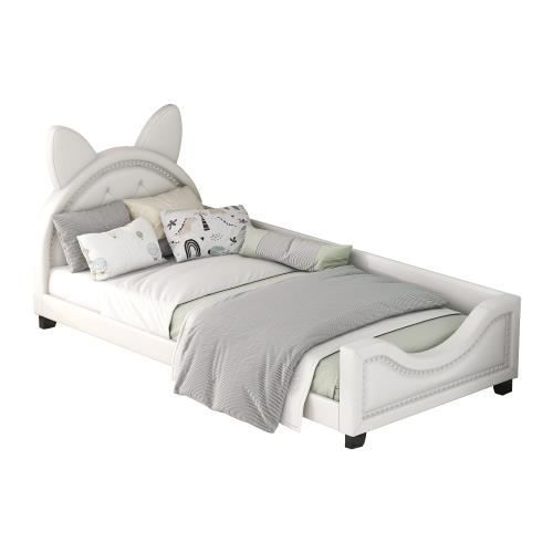 lit simple 90 x 200cm en carton avec lattes et dossier en bois blanc