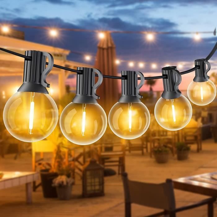 Guirlande Lumineuse Extérieure de 15 mètres avec ampoules LED G40 style  guinguette, comprenant 25 ampoules plus