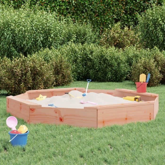 ADGO Bac à sable, en bois, 120 x 120 cm, avec sièges et toit, abaissable, pour enfants