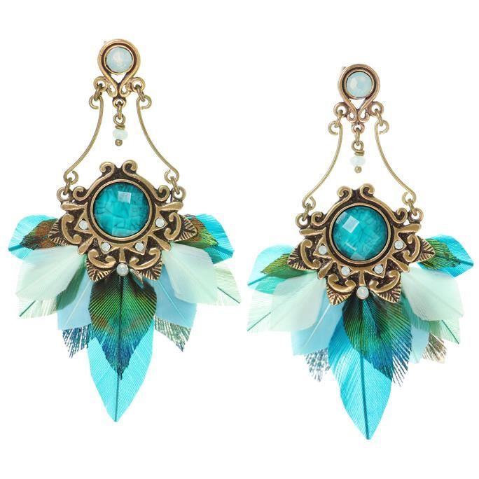 Boucles D'oreilles Clips Doré à Strass Bleu - Marque Franck Herval Vintage - Très Bon état