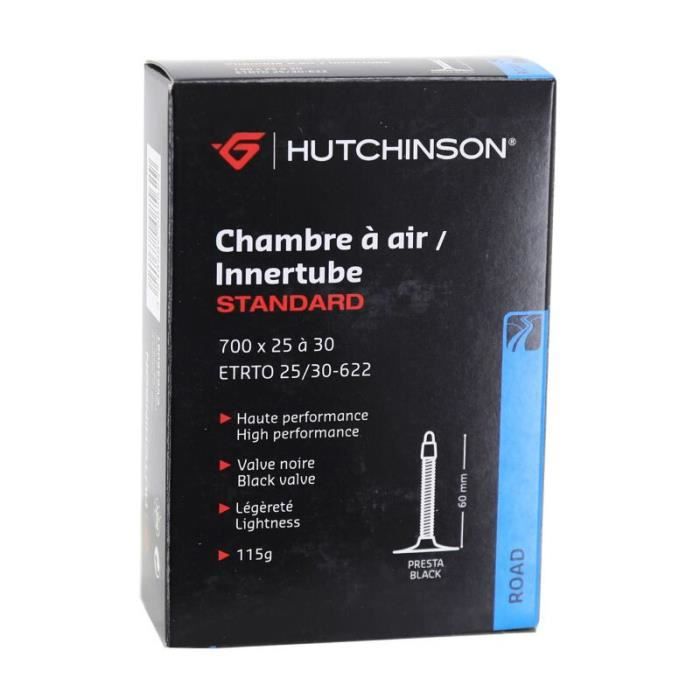 Chambre à air vélo route - Hutchinson - Presta - Valve 60mm - 700x25-30 - Noir