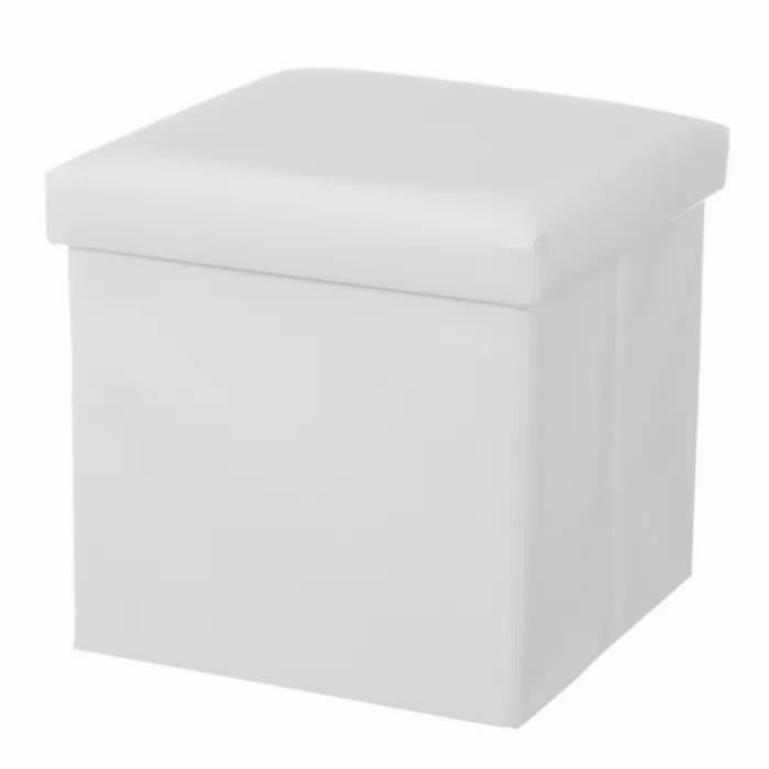 Pouf-Coffre Floki Blanc Matelassé - Ø37 Cm, Rangement Et Assise, 110 Kg Max - 10