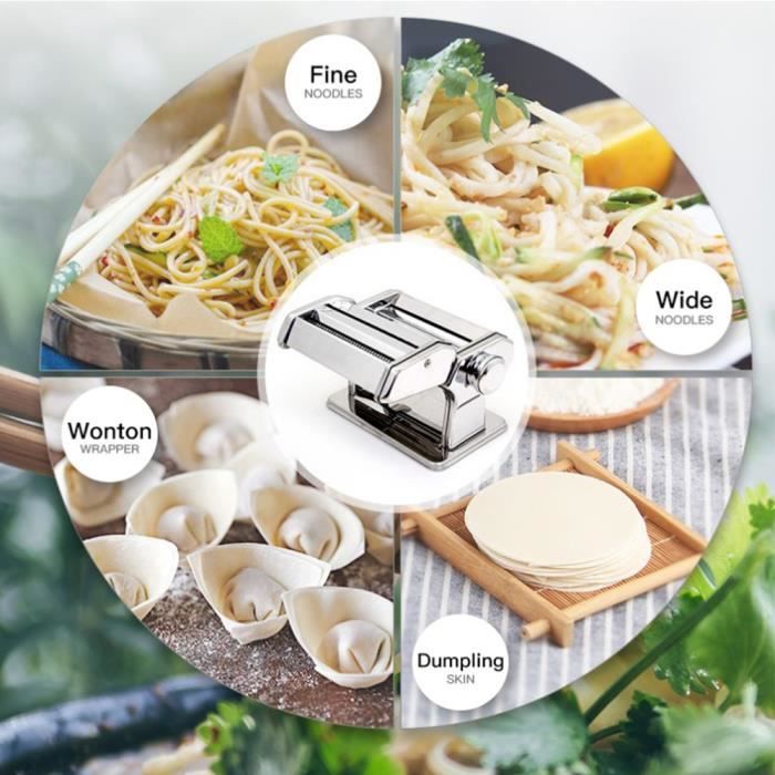 Machine à Pâtes Manuelle En Acier Inox - Laminoir 6 épaisseurs Avec 2 Lames - Pour Spaghetti, Fettuccine, Lasagnes Maison - 10