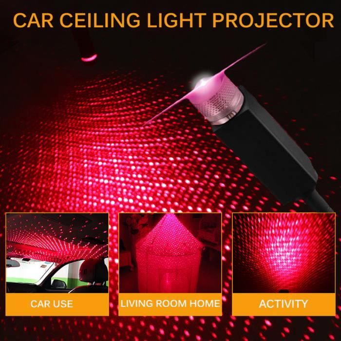 HULIN Lampe de nuit du projecteur USB Star, Lampe à atmosphère LED  automobile Décoration d'étoile romantique réglable portable Plafond  intérieur de la