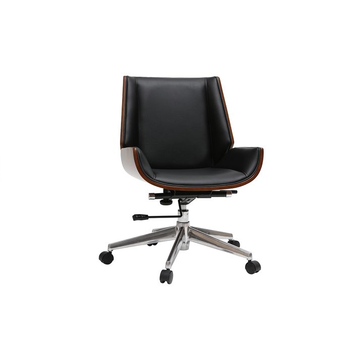Miliboo - Chaise de bureau à roulettes design noir bois foncé noyer et acier chromé CURVED Miliboo - Chaise de bureau à roulettes design noir bois foncé noyer et acier chromé CURVED