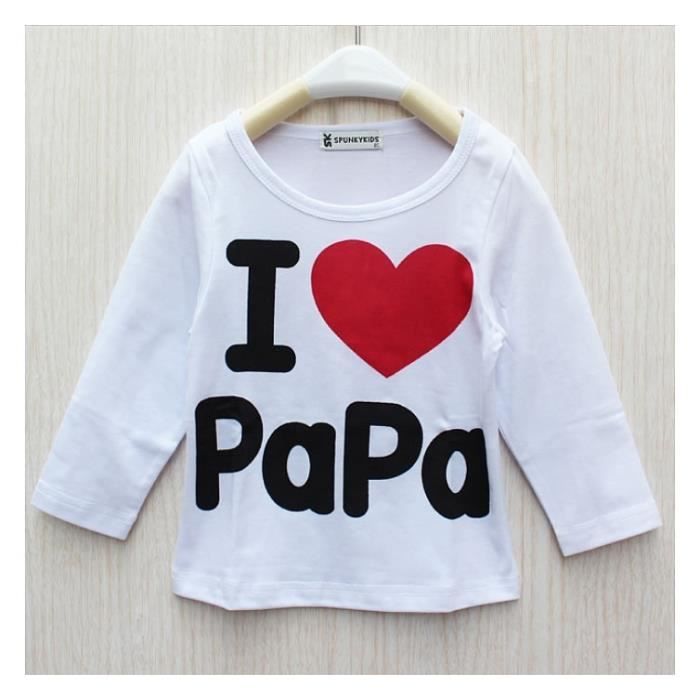 J Aime Papa Maman Bebe Garcon Fille T Shirts Tops Des Vetements A Manches Longues White Cdiscount Pret A Porter