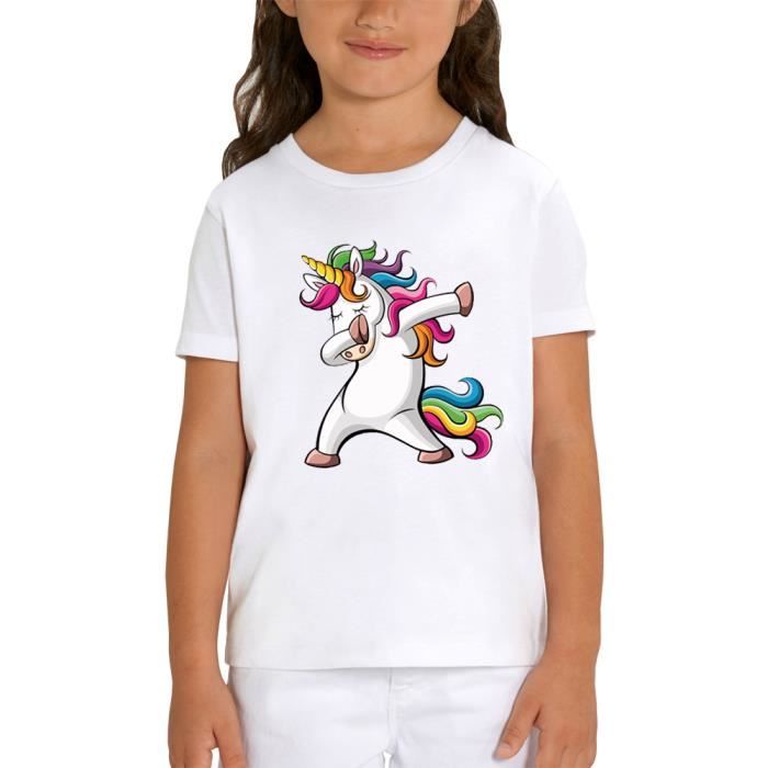 T Shirt Licorne Dab Pixel Evolution Enfant Blanc Achat