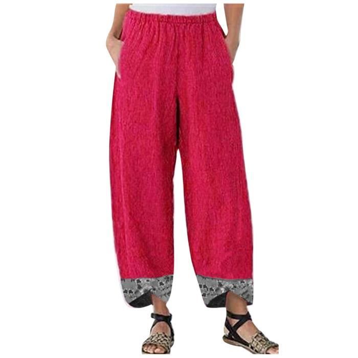 Pantalon Décontracté Femme Taille Élastique Style Boyfriend Bleu Taille 2XL