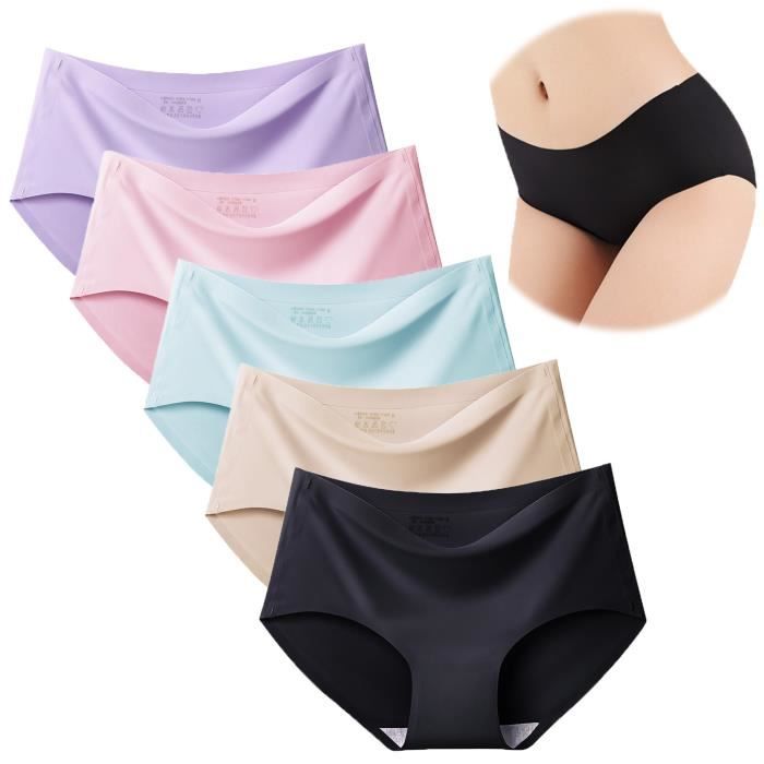 Lot De 5 Culotte Femme Sans Couture Invisible Slip Microfibre Sous Vêtement  Soie Glacée Kaki - Cdiscount Prêt-à-Porter