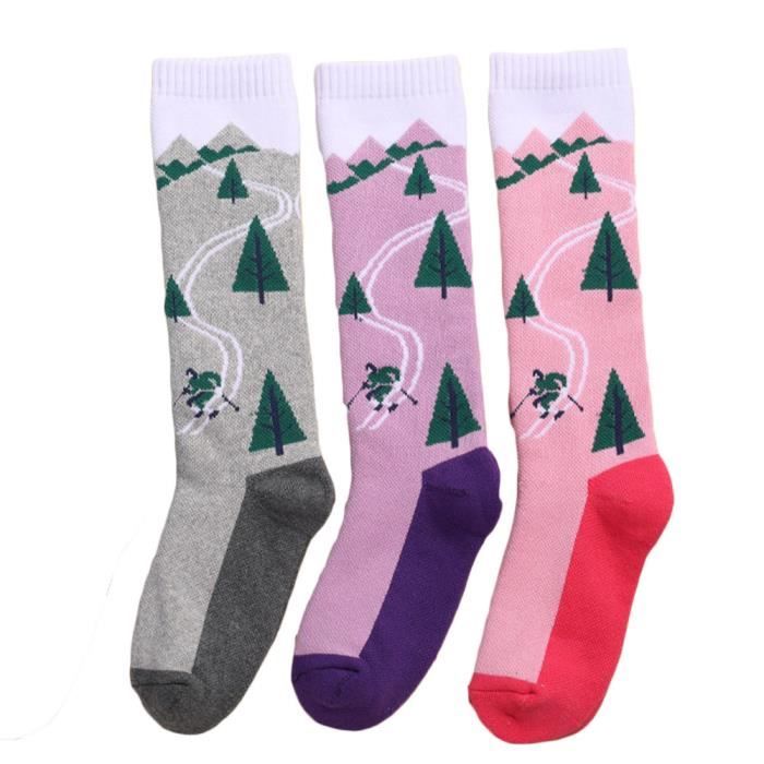 3 Paires Chaussettes de Ski Enfant 100%Coton Respirant Thermiques