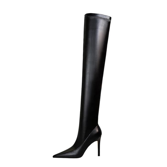 Bottes Femme Sexy Talon Haut et Bout Pointu Noir 9.5cm