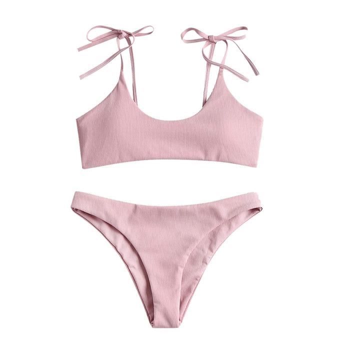 Maillot 2 Pièces Taille Haute Maillot De Bain Une Pièce Croisé Sur Le Devant Et Torsadé Au Dos Ensemble Bikini