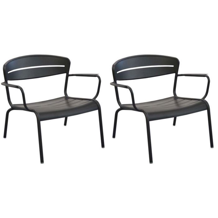 fauteuils lounge de terrasse en aluminium - proloisirs - haora - empilables - gris - lot de 2