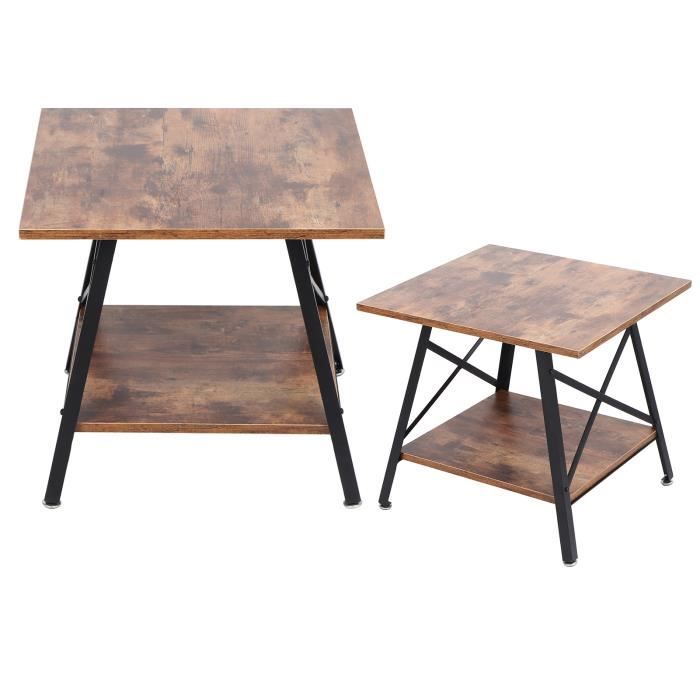 table d'extrémité style industriel table basse en fer forgé salon chambre 2 étages - pwshymi - 50x50x46cm - fer + panneau mdf