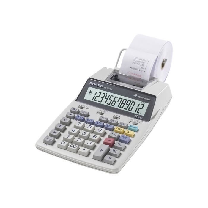 Sharp EL-1750V Calculatrice avec imprimante LCD 12 chiffres pile, adaptateur CA