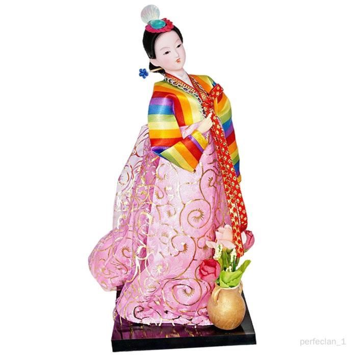 Figurine Geisha Coréenne En Kimono - Poupée Artisanale Vintage 30 Cm En Résine Et Tissu, Déco Orientale Élégante Pour Maison Ou Cadeau