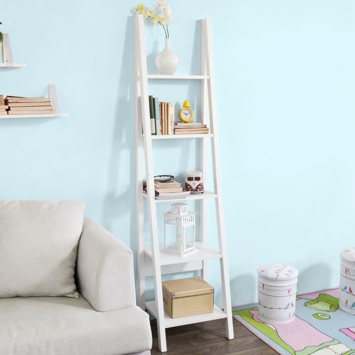 SoBuy® FRG101-W Étagère Style échelle Bibliothèque - 5 étages –Blanc