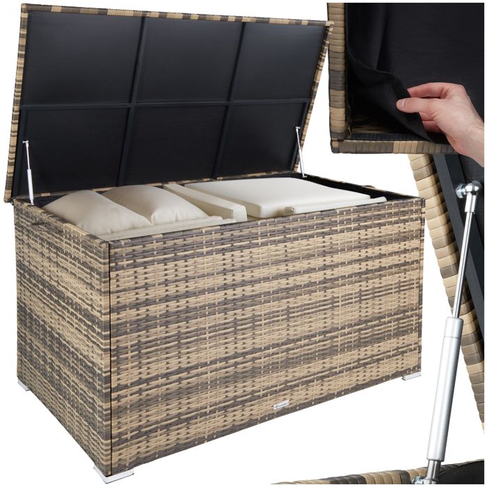 Coffre De Rangement Extérieur 280 L - Gris Clair Texture Bois - 117 X 45 X 56 Cm - Résistant Intempéries - 6